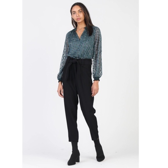 Anthropologie Current Air Paper Bag Style Black Pants Size Medium - Picture 1 of 12